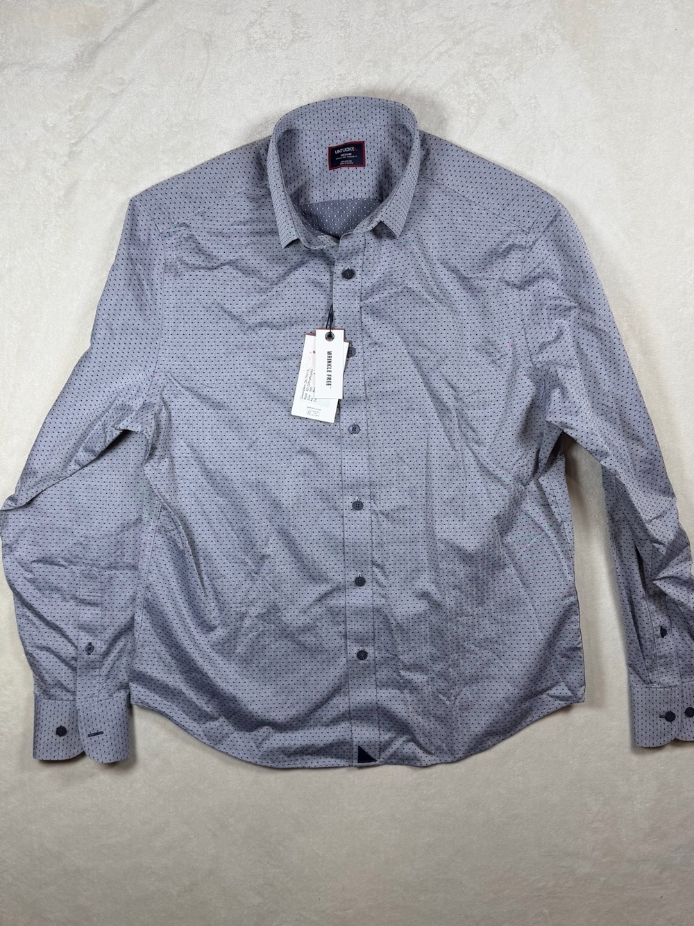 NWT UNTUCKit Medium Wrinkle Free Men's Light Blue Microdot Button-Down Shirt